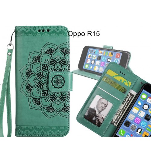 Oppo R15 Case mandala embossed leather wallet case 3 cards lanyard case