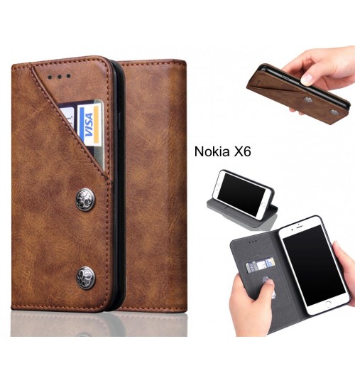 Nokia X6 Case ultra slim retro leather wallet case 2 cards magnet