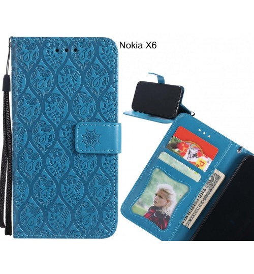 Nokia X6 Case Leather Wallet Case embossed sunflower pattern