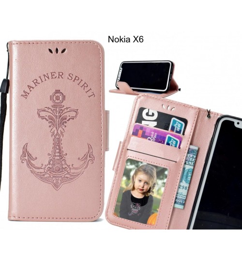 Nokia X6 Case Wallet Leather Case Embossed Anchor Pattern