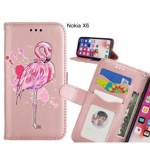 Nokia X6 case Embossed Flamingo Wallet Leather Case