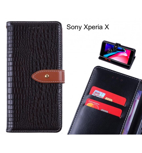 Sony Xperia X case croco pattern leather wallet case