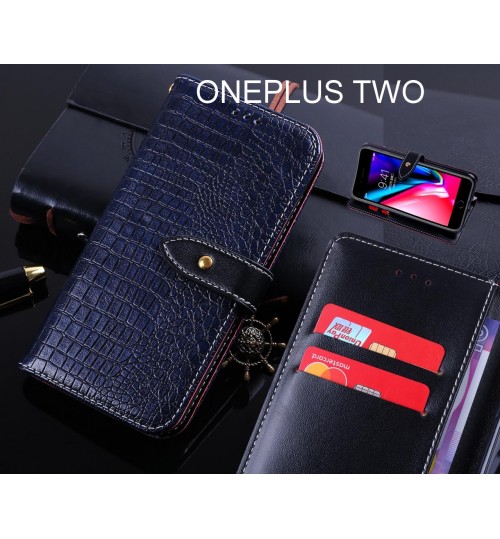 ONEPLUS TWO case leather wallet case croco style