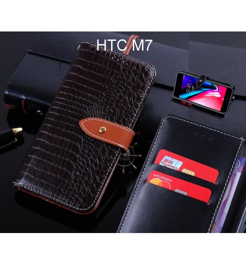 HTC M7 case leather wallet case croco style