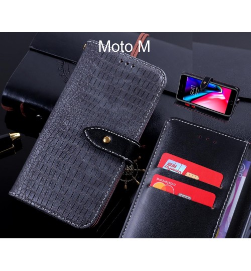 Moto M case leather wallet case croco style