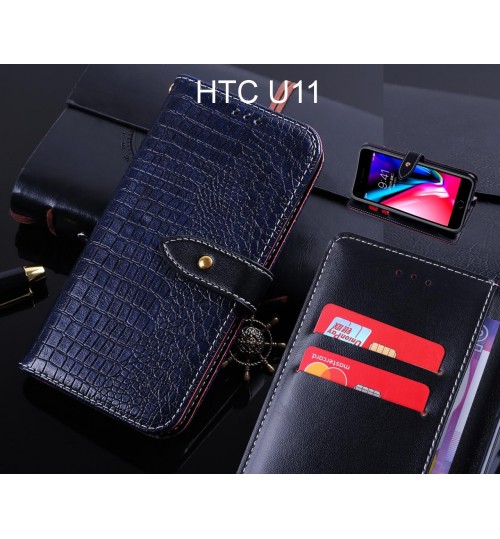 HTC U11 case leather wallet case croco style