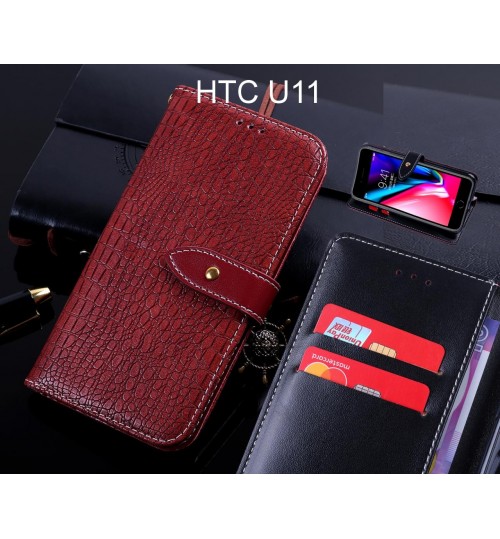 HTC U11 case leather wallet case croco style