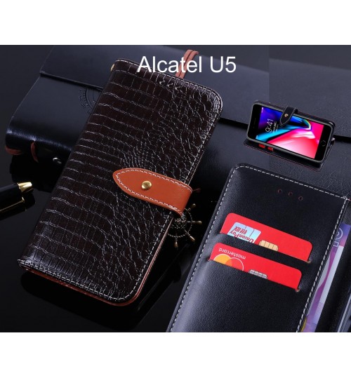 Alcatel U5 case leather wallet case croco style