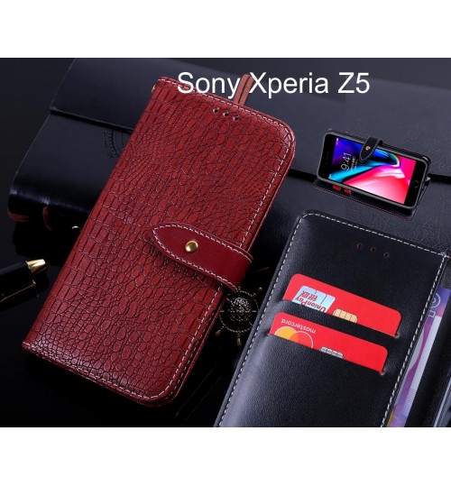 Sony Xperia Z5 case leather wallet case croco style