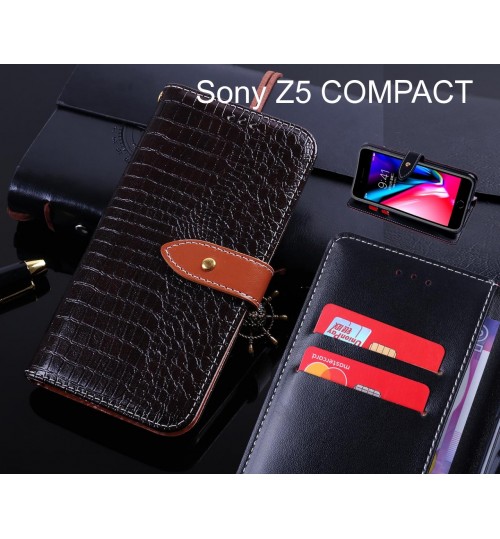 Sony Z5 COMPACT case leather wallet case croco style