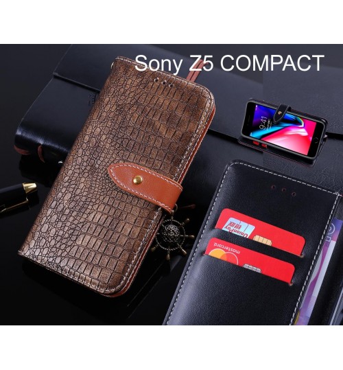 Sony Z5 COMPACT case leather wallet case croco style