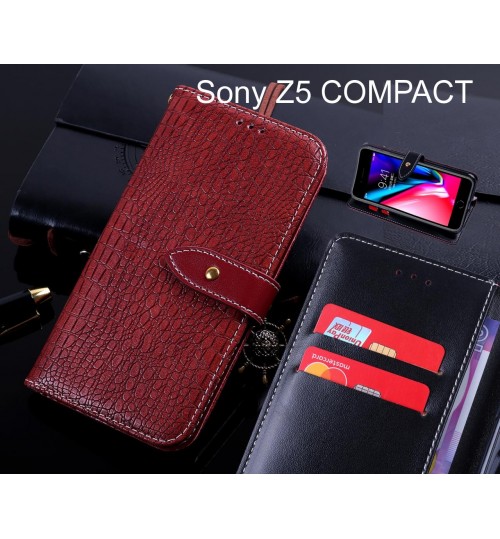 Sony Z5 COMPACT case leather wallet case croco style