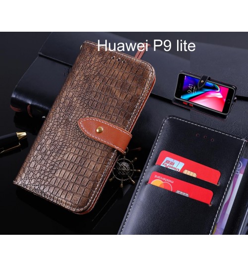 Huawei P9 lite case leather wallet case croco style