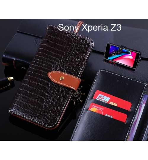 Sony Xperia Z3 case leather wallet case croco style