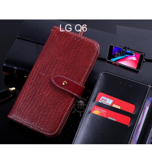 LG Q6 case leather wallet case croco style