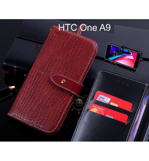 HTC One A9 case leather wallet case croco style
