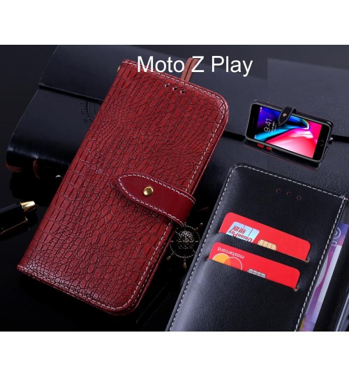 Moto Z Play case leather wallet case croco style