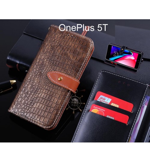 OnePlus 5T case leather wallet case croco style