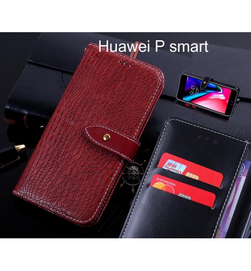 Huawei P smart case leather wallet case croco style