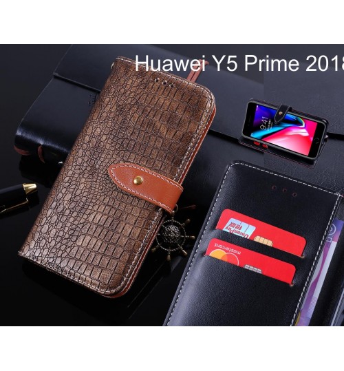 Huawei Y5 Prime 2018 case leather wallet case croco style