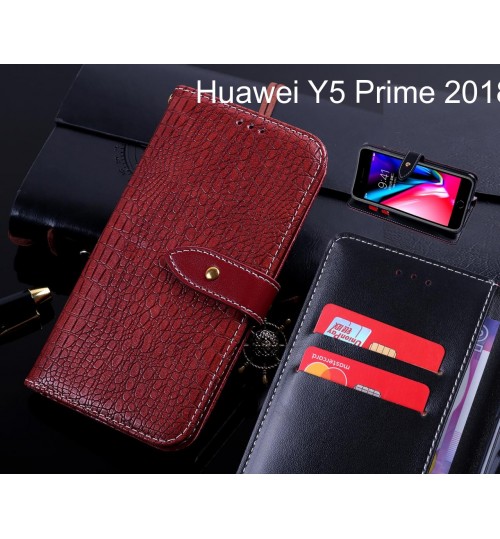 Huawei Y5 Prime 2018 case leather wallet case croco style