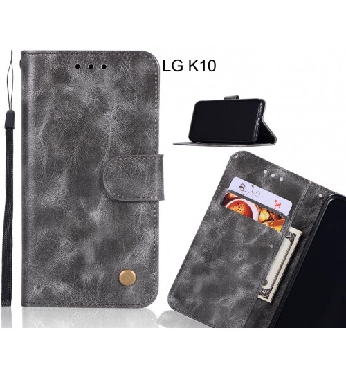 Lg K10 Case Executive Leather Wallet Case - Grey