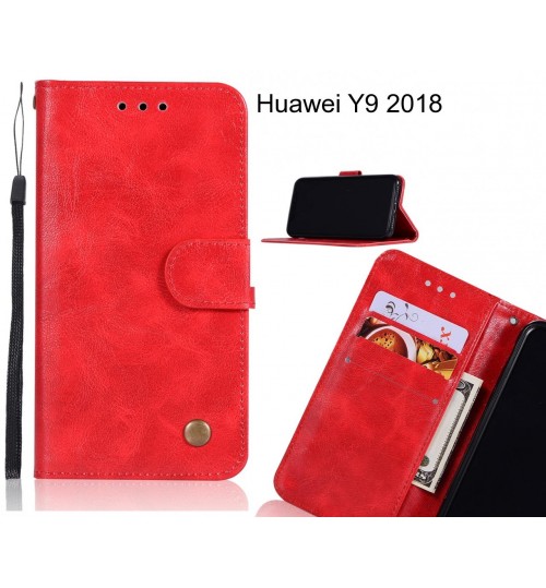 Huawei Y9 2018 Case Executive Leather Wallet Case - Red