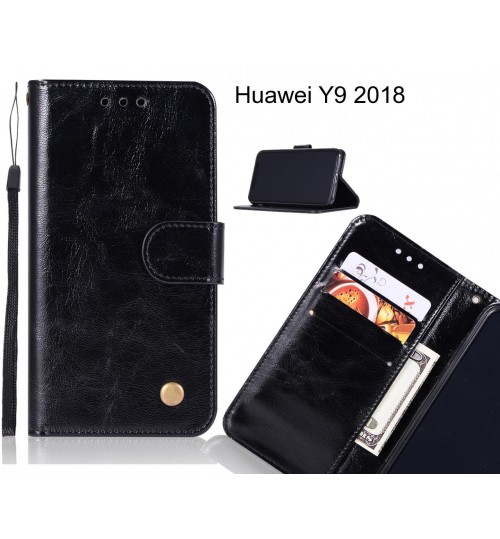 Huawei Y9 2018 Case Executive Leather Wallet Case - Black