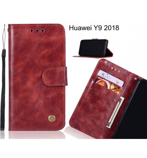 Huawei Y9 2018 Case Executive Leather Wallet Case - Dark Red