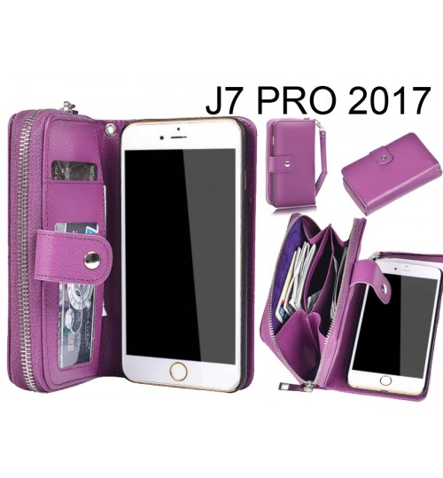 Galaxy J7 Pro Case Coin Wallet Case Full Wallet Leather Case - Purple
