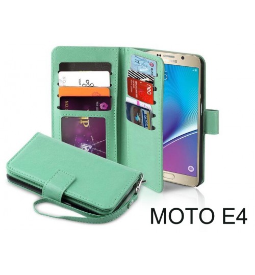 Moto E4 Case Multifunction Wallet Leather Case - Green