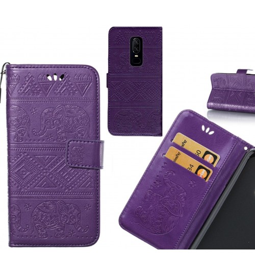 OnePlus 6 case Wallet Leather flip case Embossed Elephant Pattern