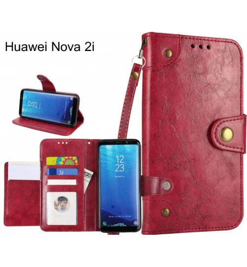 Huawei Nova 2i Case Executive Fine Leather Wallet Case - Red
