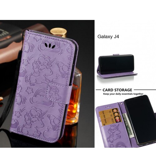 Galaxy J4 Case Leather Wallet Flip Case Embossed Unicon Pattern - Purple