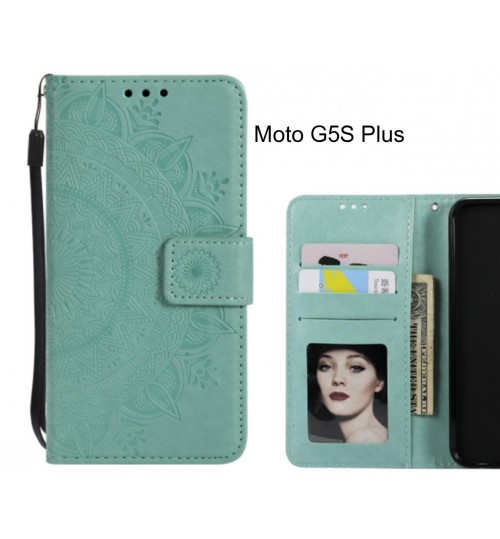 Moto G5s Plus Case Leather Wallet Case Mandala Embossed - Green