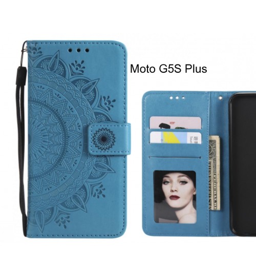 Moto G5s Plus Case Leather Wallet Case Mandala Embossed - Blue