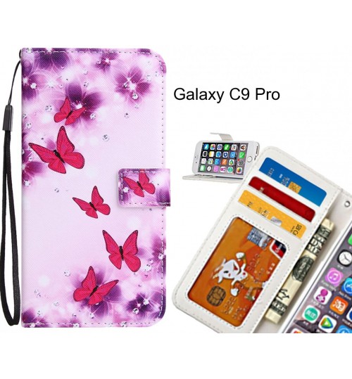 Galaxy C9 Pro Case 3 card leather wallet case printed ID