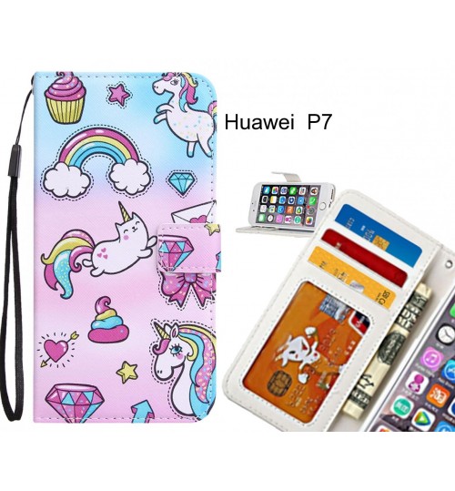 Huawei  P7 Case 3 card leather wallet case printed ID