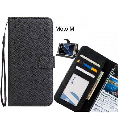 Moto M Case Wallet Leather Id Card Case - Black