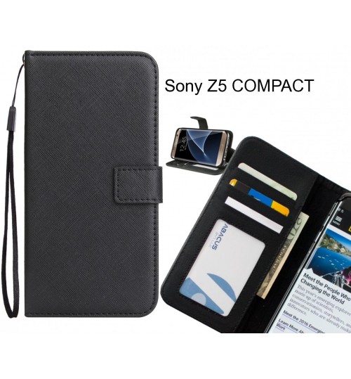 Sony Z5 Compact Case Wallet Leather Id Card Case - 十字纹黑色