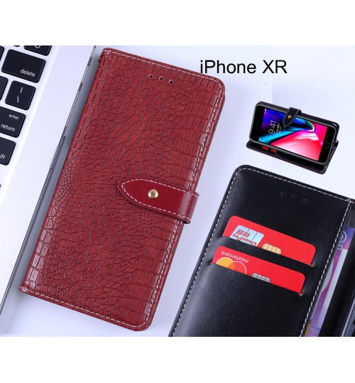 iPhone XR case leather wallet case croco style