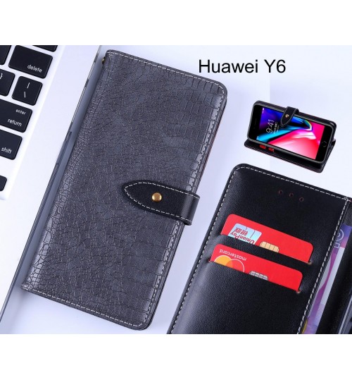 Huawei Y6 case leather wallet case croco style