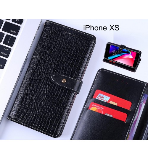 iPhone XS case leather wallet case croco style