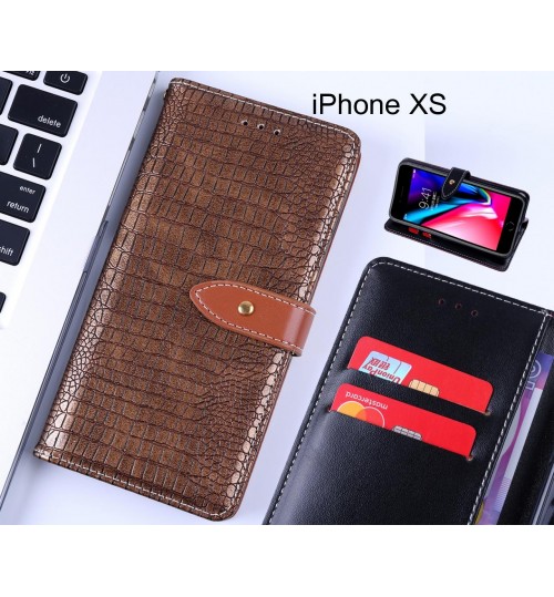 iPhone XS case leather wallet case croco style