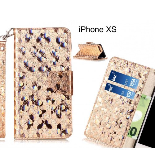 iPhone XS Case Wallet Leather Flip Case laser butterfly