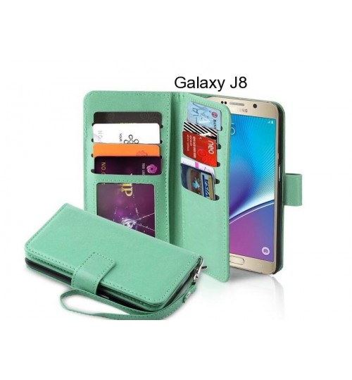 Galaxy J8 Case Double Wallet Leather Case 9 Card Slots - Green