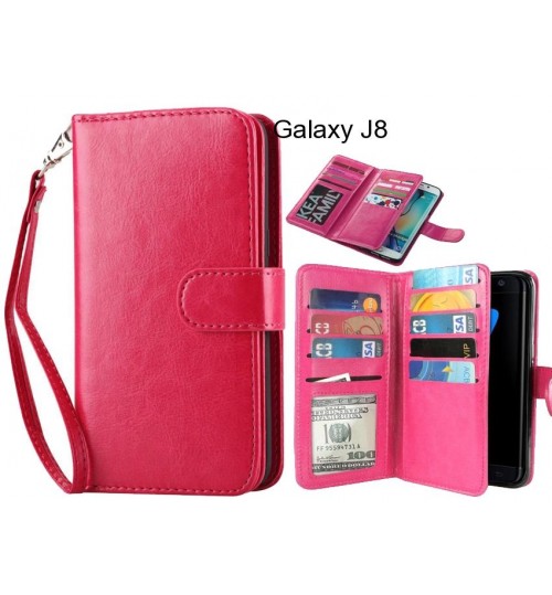 Galaxy J8 Case Double Wallet Leather Case 9 Card Slots - Hot Pink