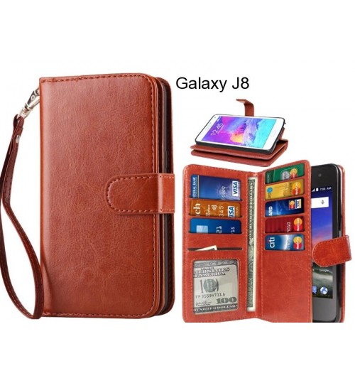 Galaxy J8 Case Double Wallet Leather Case 9 Card Slots - Brown