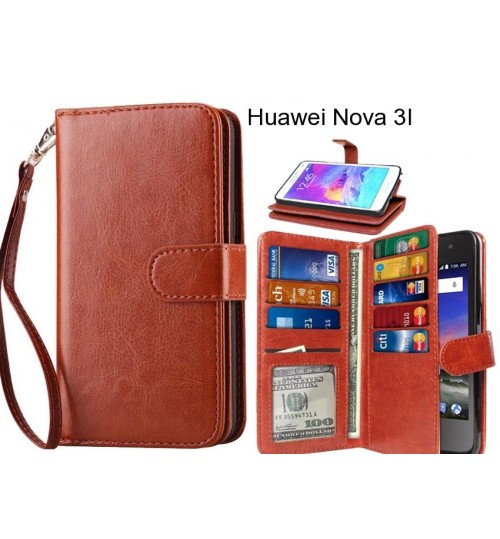 Huawei Nova 3i Case Double Wallet Leather Case 9 Card Slots - Brown
