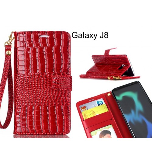 Galaxy J8 Case Croco Wallet Leather Case - Red